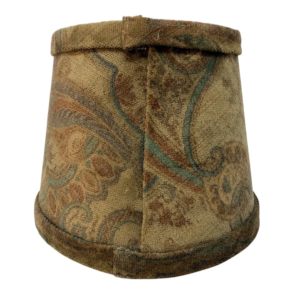 Vintage Empire Lamp Shade Velvet Flock Paisley Tan Brown Teal 5.5